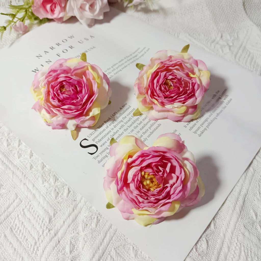 Lot de 3 Têtes de Camélia Artificiel 7cm, Fleur Pivoine Rétro pour DIY Mariage, Corsage, Déco Murale, Ambiance Sud de la France