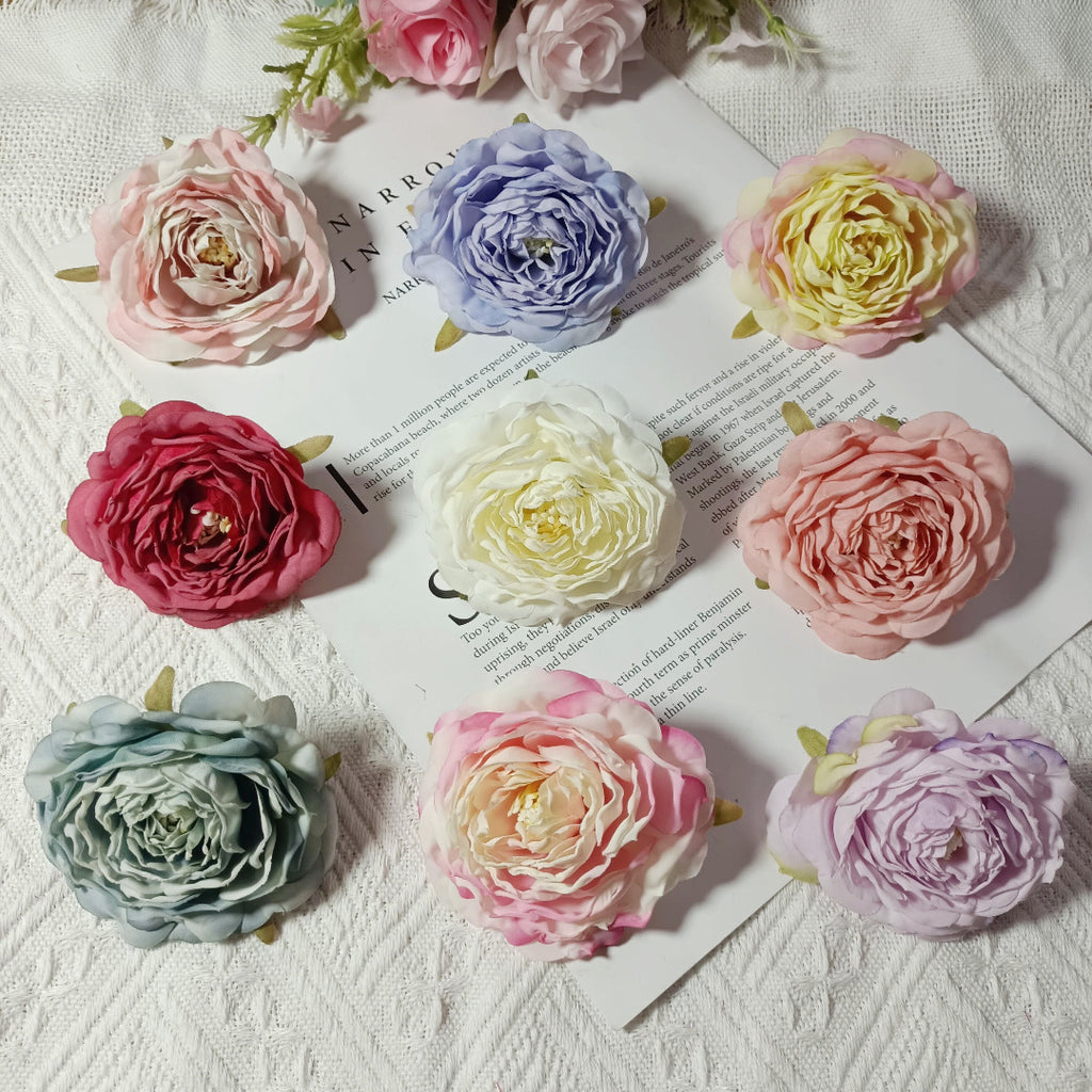 Lot de 3 Têtes de Camélia Artificiel 7cm, Fleur Pivoine Rétro pour DIY Mariage, Corsage, Déco Murale, Ambiance Sud de la France