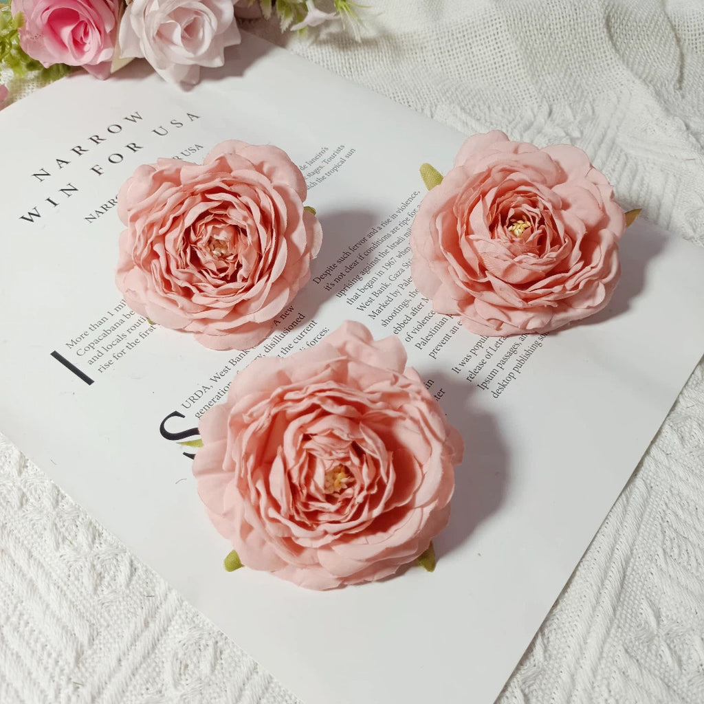 Lot de 3 Têtes de Camélia Artificiel 7cm, Fleur Pivoine Rétro pour DIY Mariage, Corsage, Déco Murale, Ambiance Sud de la France