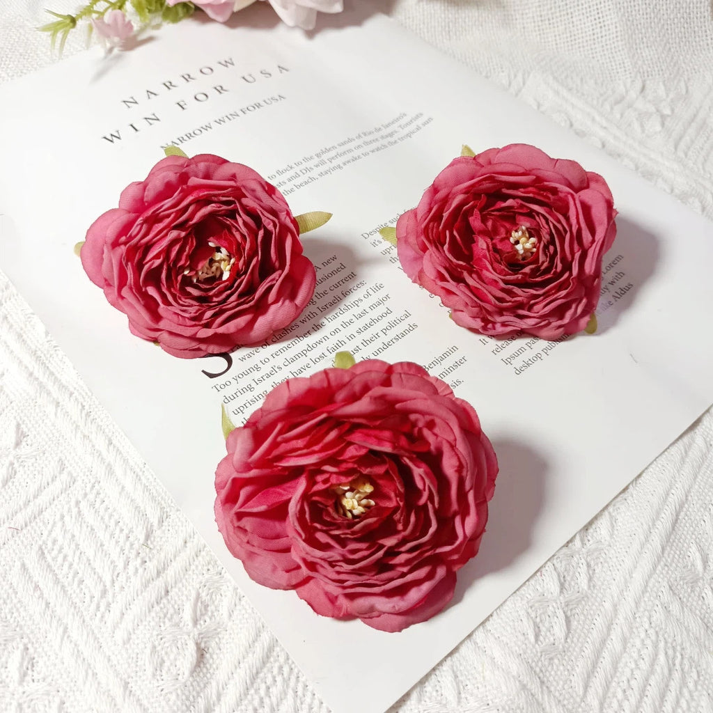 Lot de 3 Têtes de Camélia Artificiel 7cm, Fleur Pivoine Rétro pour DIY Mariage, Corsage, Déco Murale, Ambiance Sud de la France