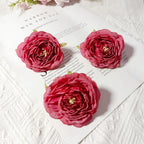 Lot de 3 Têtes de Camélia Artificiel 7cm, Fleur Pivoine Rétro pour DIY Mariage, Corsage, Déco Murale, Ambiance Sud de la France