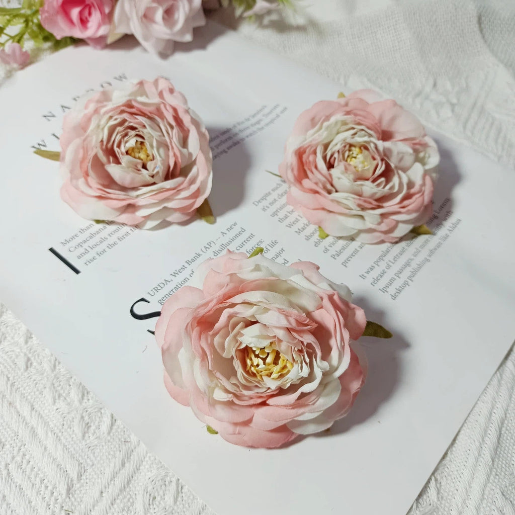 Lot de 3 Têtes de Camélia Artificiel 7cm, Fleur Pivoine Rétro pour DIY Mariage, Corsage, Déco Murale, Ambiance Sud de la France
