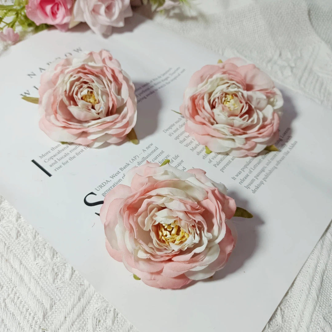 Lot de 3 Têtes de Camélia Artificiel 7cm, Fleur Pivoine Rétro pour DIY Mariage, Corsage, Déco Murale, Ambiance Sud de la France