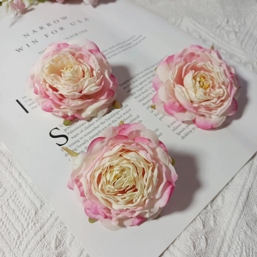 Lot de 3 Têtes de Camélia Artificiel 7cm, Fleur Pivoine Rétro pour DIY Mariage, Corsage, Déco Murale, Ambiance Sud de la France