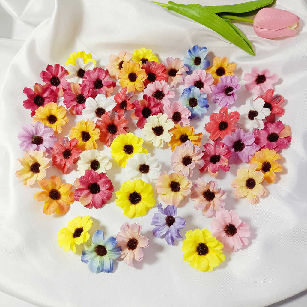 Petits Cœurs de Marguerite en Soie, 3,5 cm, Décorations Écologiques, Idéal pour Mariages, DIY, Décor de Maison, Cadeaux