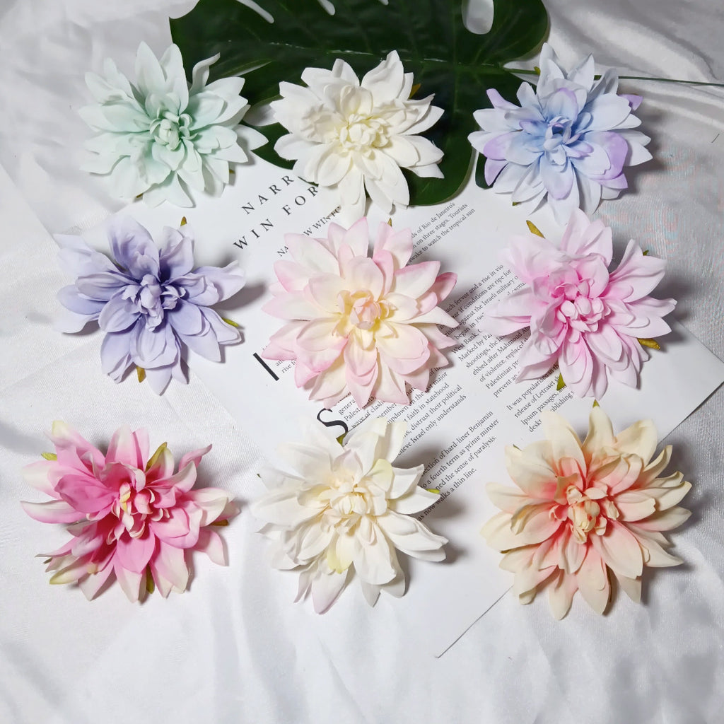 Lot de 3 Têtes de Dahlia Artificielles 10 cm, Style Rétro Français, Aspect Naturel pour Création DIY, Mariage Champêtre, Décoration