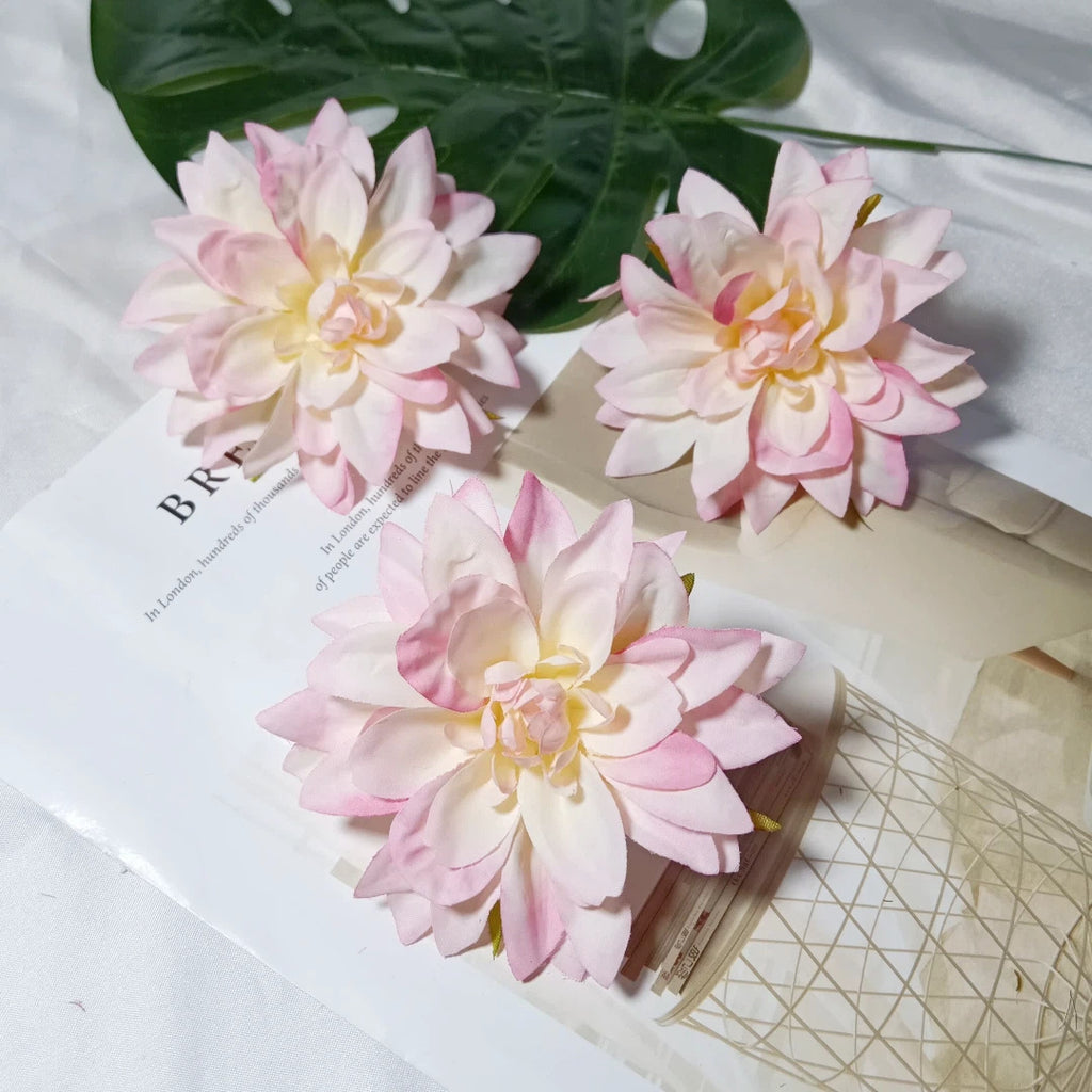 Lot de 3 Têtes de Dahlia Artificielles 10 cm, Style Rétro Français, Aspect Naturel pour Création DIY, Mariage Champêtre, Décoration