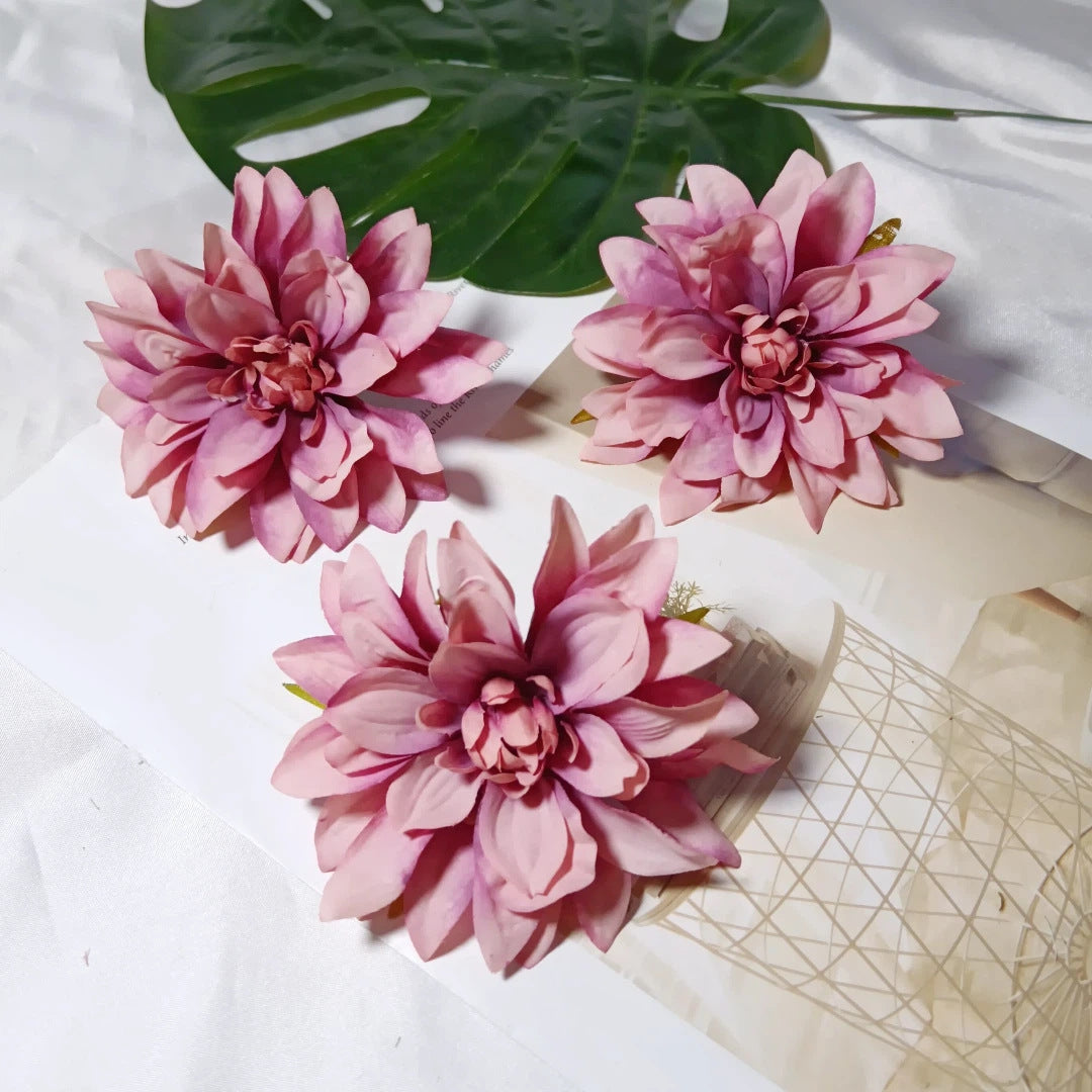 Lot de 3 Têtes de Dahlia Artificielles 10 cm, Style Rétro Français, Aspect Naturel pour Création DIY, Mariage Champêtre, Décoration