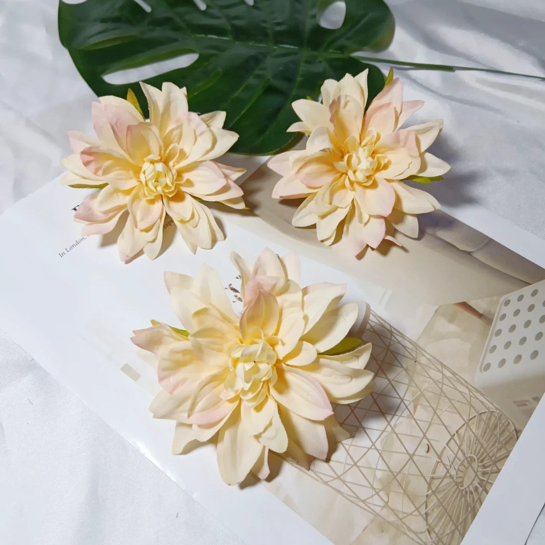 Lot de 3 Têtes de Dahlia Artificielles 10 cm, Style Rétro Français, Aspect Naturel pour Création DIY, Mariage Champêtre, Décoration