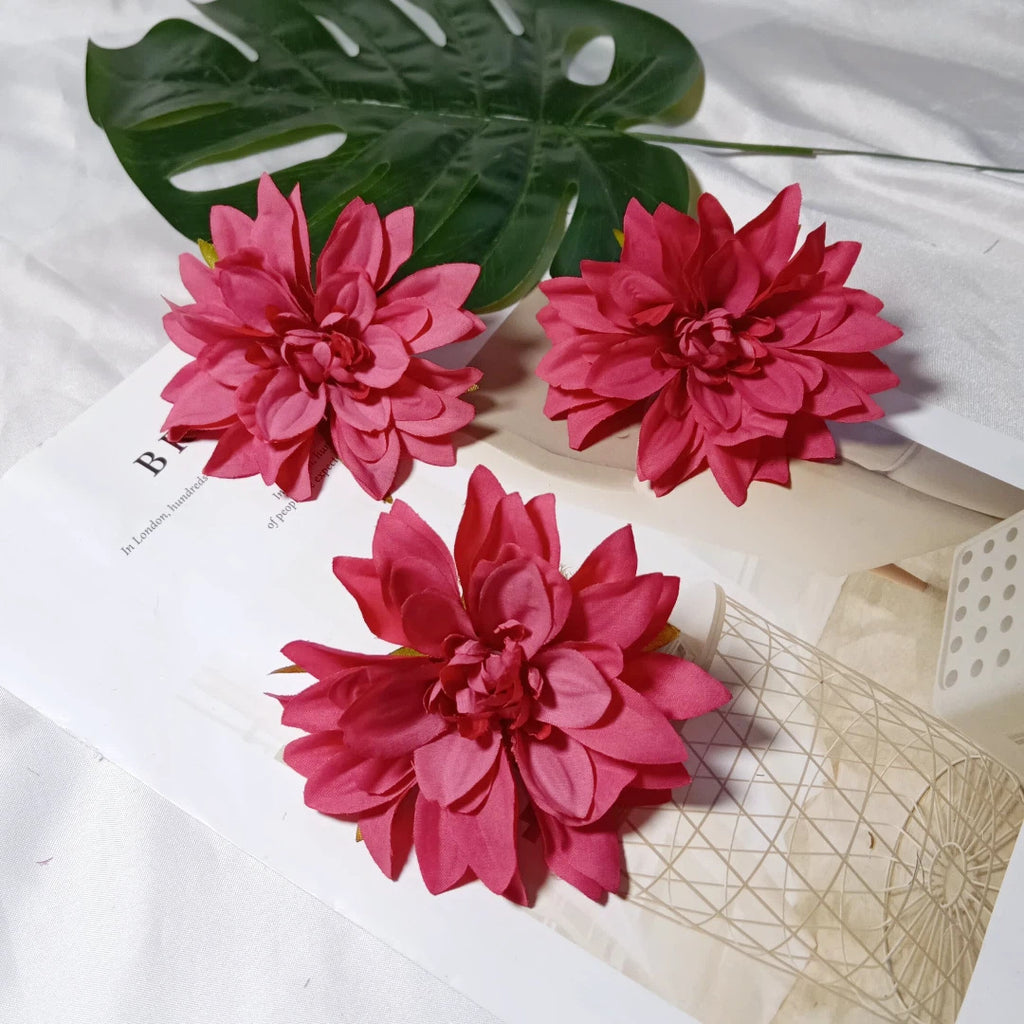 Lot de 3 Têtes de Dahlia Artificielles 10 cm, Style Rétro Français, Aspect Naturel pour Création DIY, Mariage Champêtre, Décoration