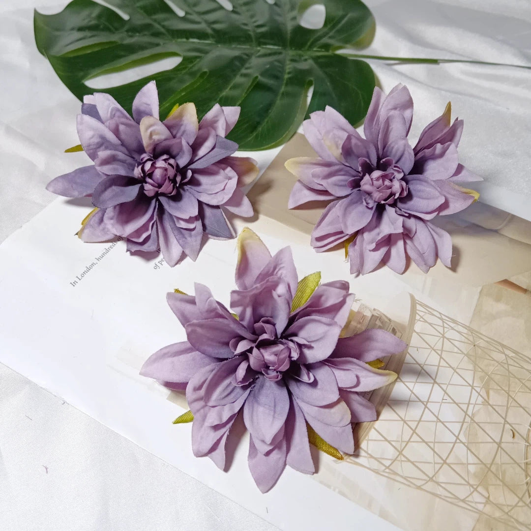 Lot de 3 Têtes de Dahlia Artificielles 10 cm, Style Rétro Français, Aspect Naturel pour Création DIY, Mariage Champêtre, Décoration