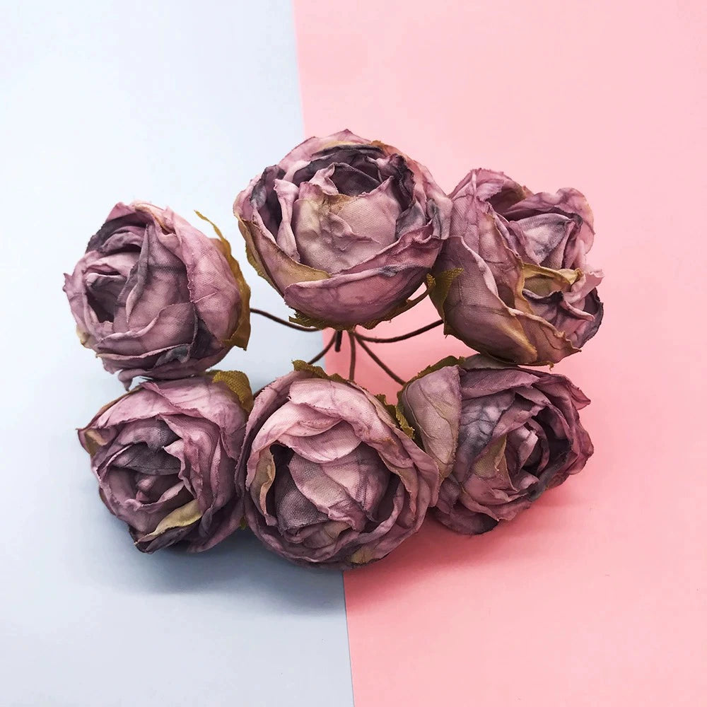 Bouquet de 6 Petites Roses Anciennes 10 cm, Charme Rétro et Champêtre, pour DIY Mariage, Décoration et Corsage