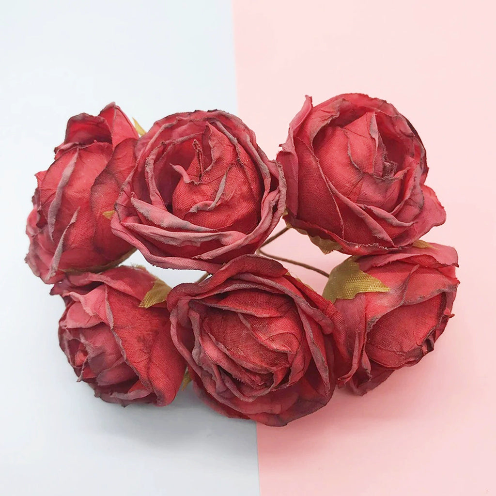 Bouquet de 6 Petites Roses Anciennes 10 cm, Charme Rétro et Champêtre, pour DIY Mariage, Décoration et Corsage