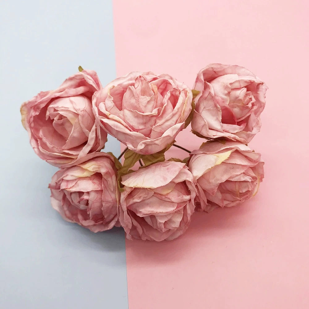 Bouquet de 6 Petites Roses Anciennes 10 cm, Charme Rétro et Champêtre, pour DIY Mariage, Décoration et Corsage