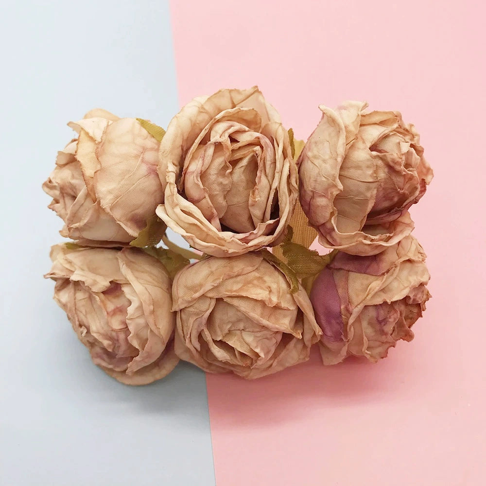 Bouquet de 6 Petites Roses Anciennes 10 cm, Charme Rétro et Champêtre, pour DIY Mariage, Décoration et Corsage