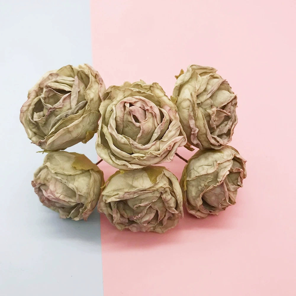 Bouquet de 6 Petites Roses Anciennes 10 cm, Charme Rétro et Champêtre, pour DIY Mariage, Décoration et Corsage