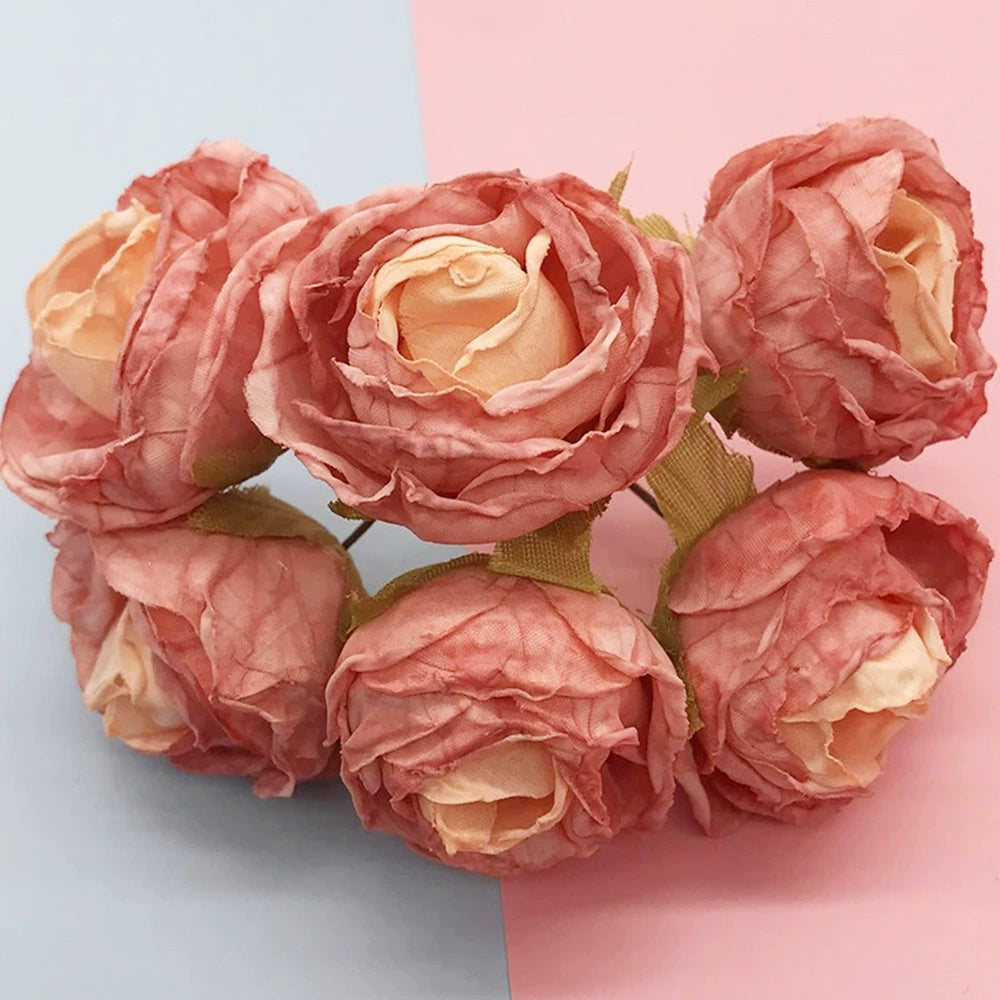 Bouquet de 6 Petites Roses Anciennes 10 cm, Charme Rétro et Champêtre, pour DIY Mariage, Décoration et Corsage