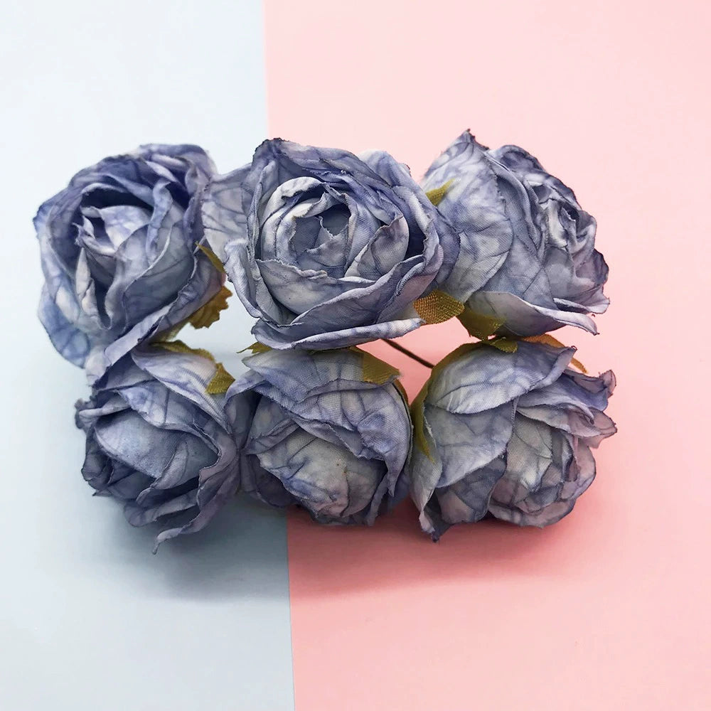 Bouquet de 6 Petites Roses Anciennes 10 cm, Charme Rétro et Champêtre, pour DIY Mariage, Décoration et Corsage
