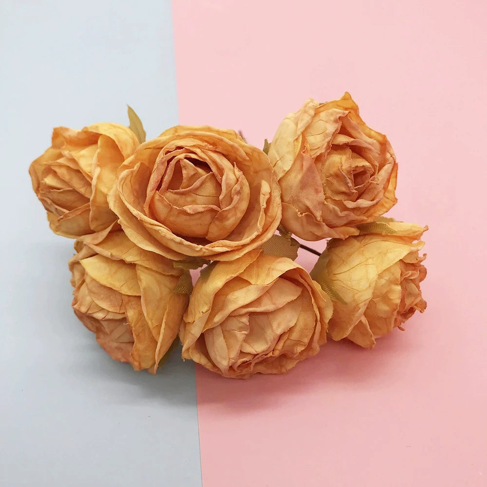 Bouquet de 6 Petites Roses Anciennes 10 cm, Charme Rétro et Champêtre, pour DIY Mariage, Décoration et Corsage