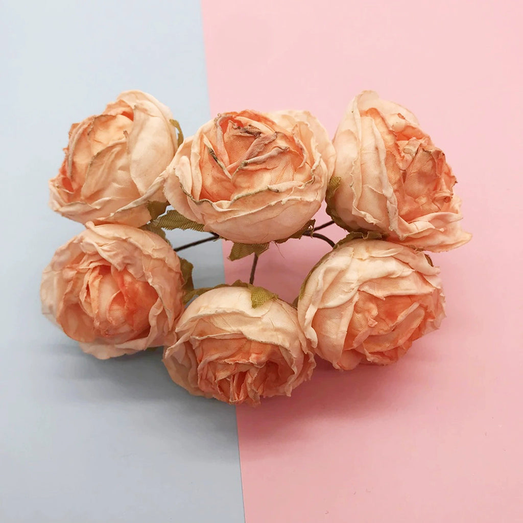 Bouquet de 6 Petites Roses Anciennes 10 cm, Charme Rétro et Champêtre, pour DIY Mariage, Décoration et Corsage