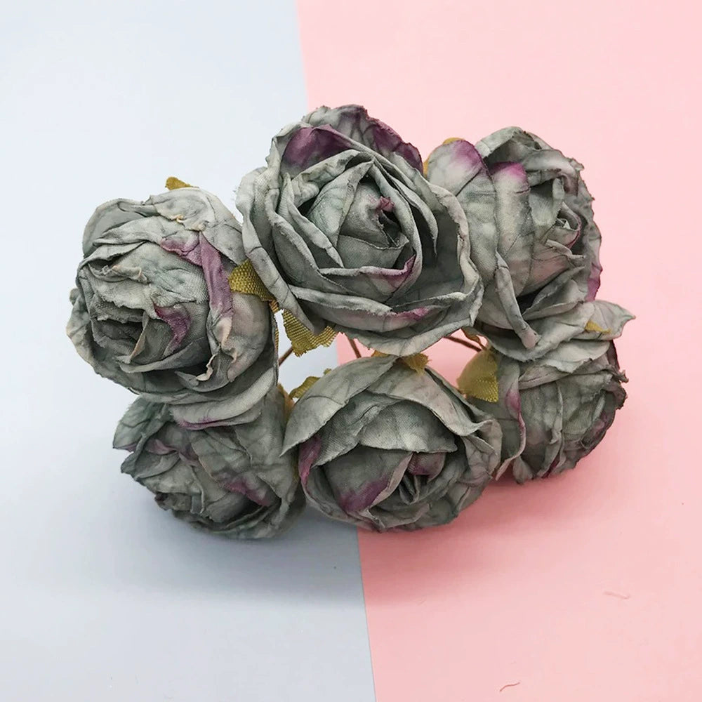 Bouquet de 6 Petites Roses Anciennes 10 cm, Charme Rétro et Champêtre, pour DIY Mariage, Décoration et Corsage