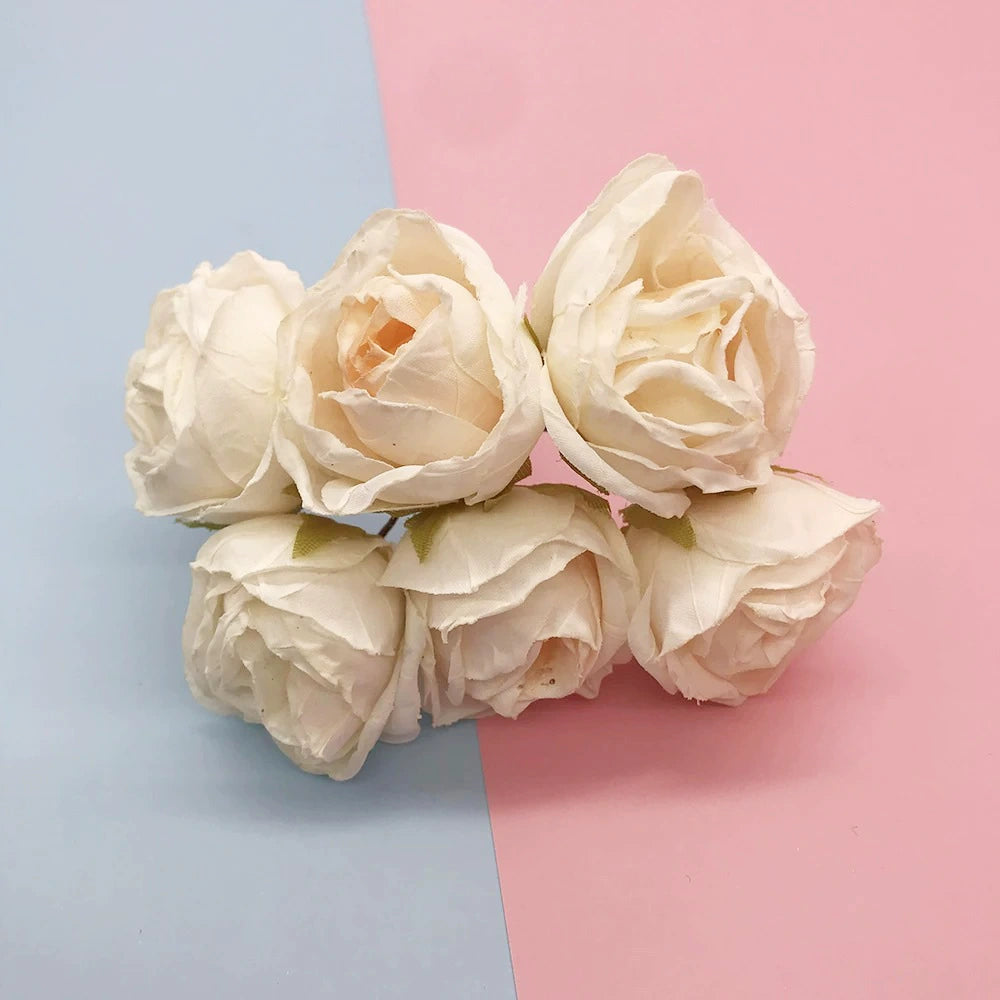 Bouquet de 6 Petites Roses Anciennes 10 cm, Charme Rétro et Champêtre, pour DIY Mariage, Décoration et Corsage