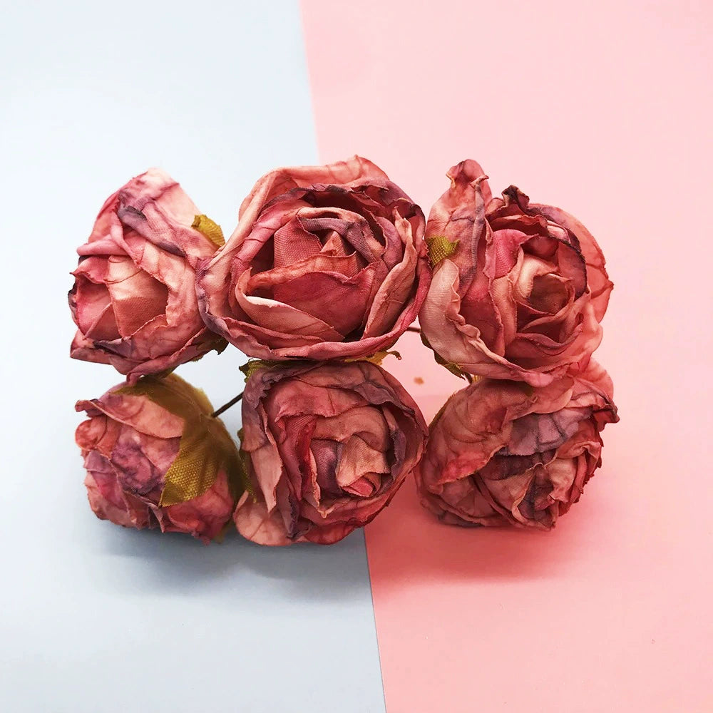 Bouquet de 6 Petites Roses Anciennes 10 cm, Charme Rétro et Champêtre, pour DIY Mariage, Décoration et Corsage