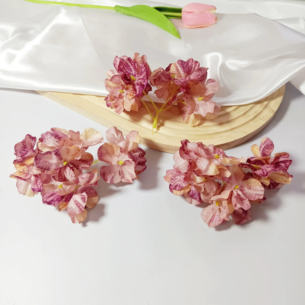 Têtes d'Hortensia Artificielles Vintage 5cm, Fleurs Effet Brûlé pour DIY, Mariage, Bouquet, Déco Champêtre, Vente en Gros