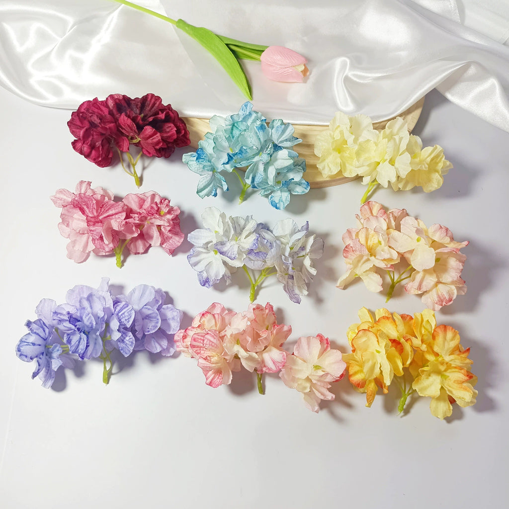 Têtes d'Hortensia Artificielles Vintage 5cm, Fleurs Effet Brûlé pour DIY, Mariage, Bouquet, Déco Champêtre, Vente en Gros
