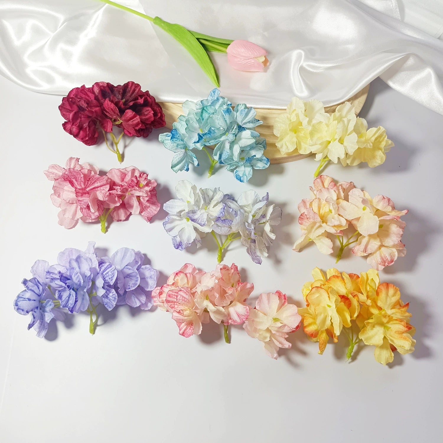 Têtes d'Hortensia Artificielles Vintage 5cm, Fleurs Effet Brûlé pour DIY, Mariage, Bouquet, Déco Champêtre, Vente en Gros