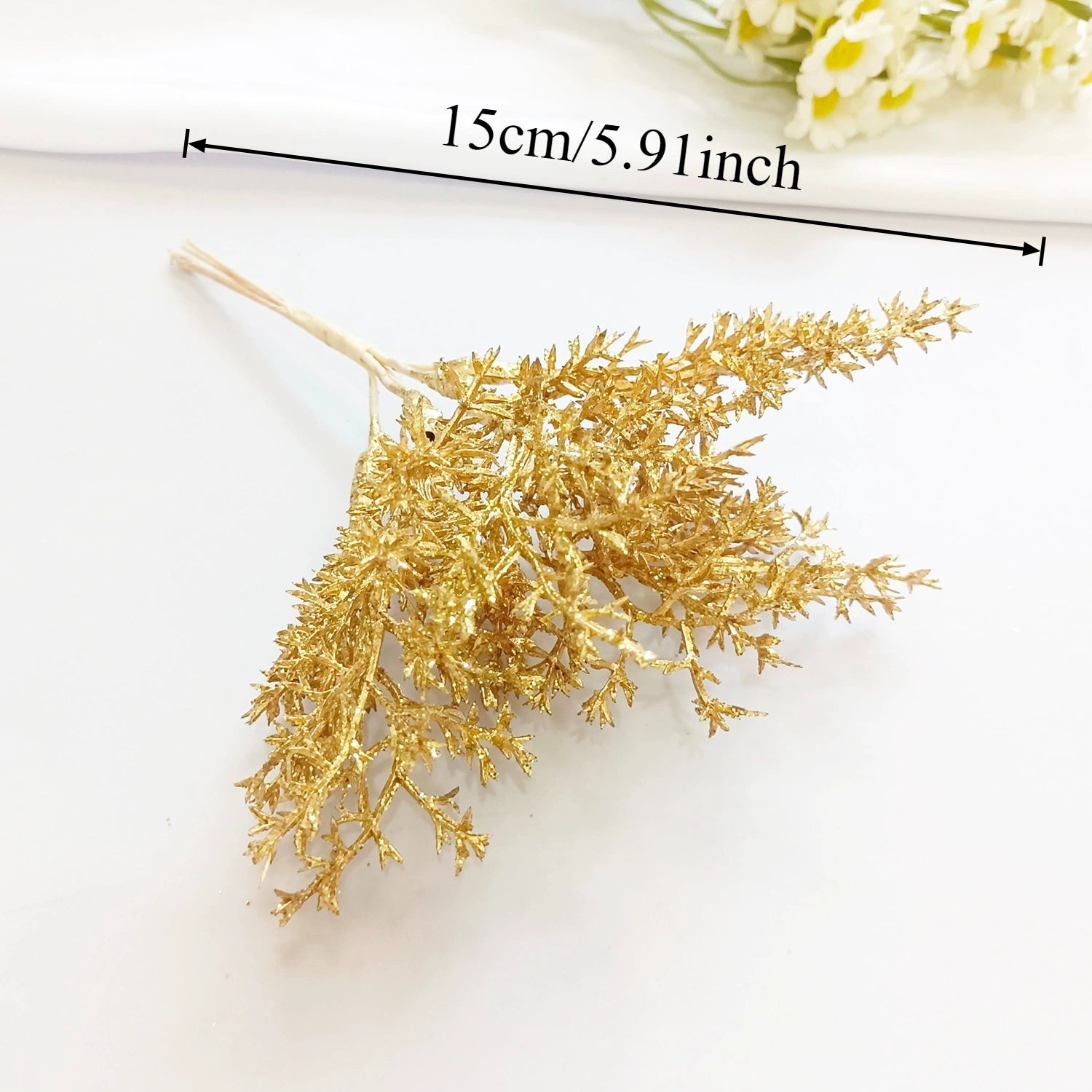Petit Bouquet Artificiel Cèdre Doré 20 cm, Rameau de Pin pour DIY, Corsage Mariage, Décoration de Noël, Ambiance Élégante et Champêtre