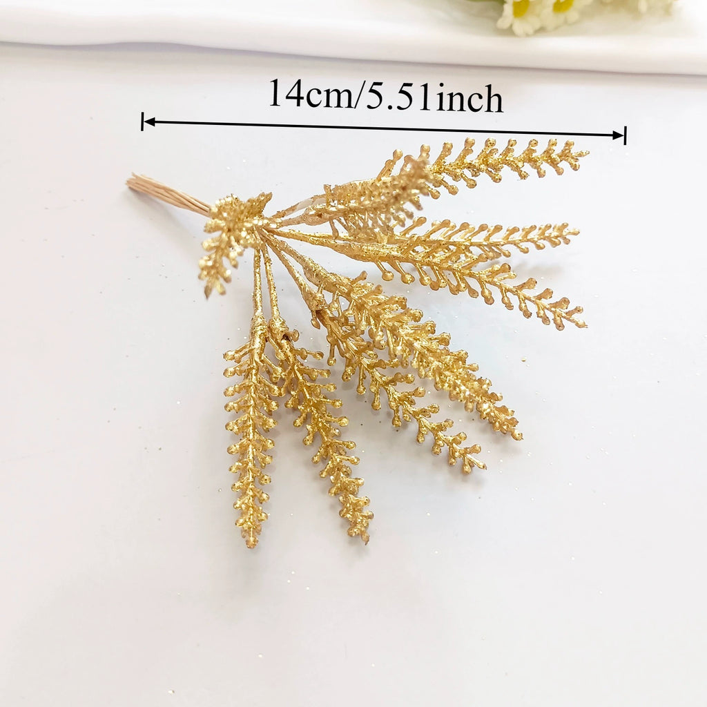 Petit Bouquet Artificiel Cèdre Doré 20 cm, Rameau de Pin pour DIY, Corsage Mariage, Décoration de Noël, Ambiance Élégante et Champêtre