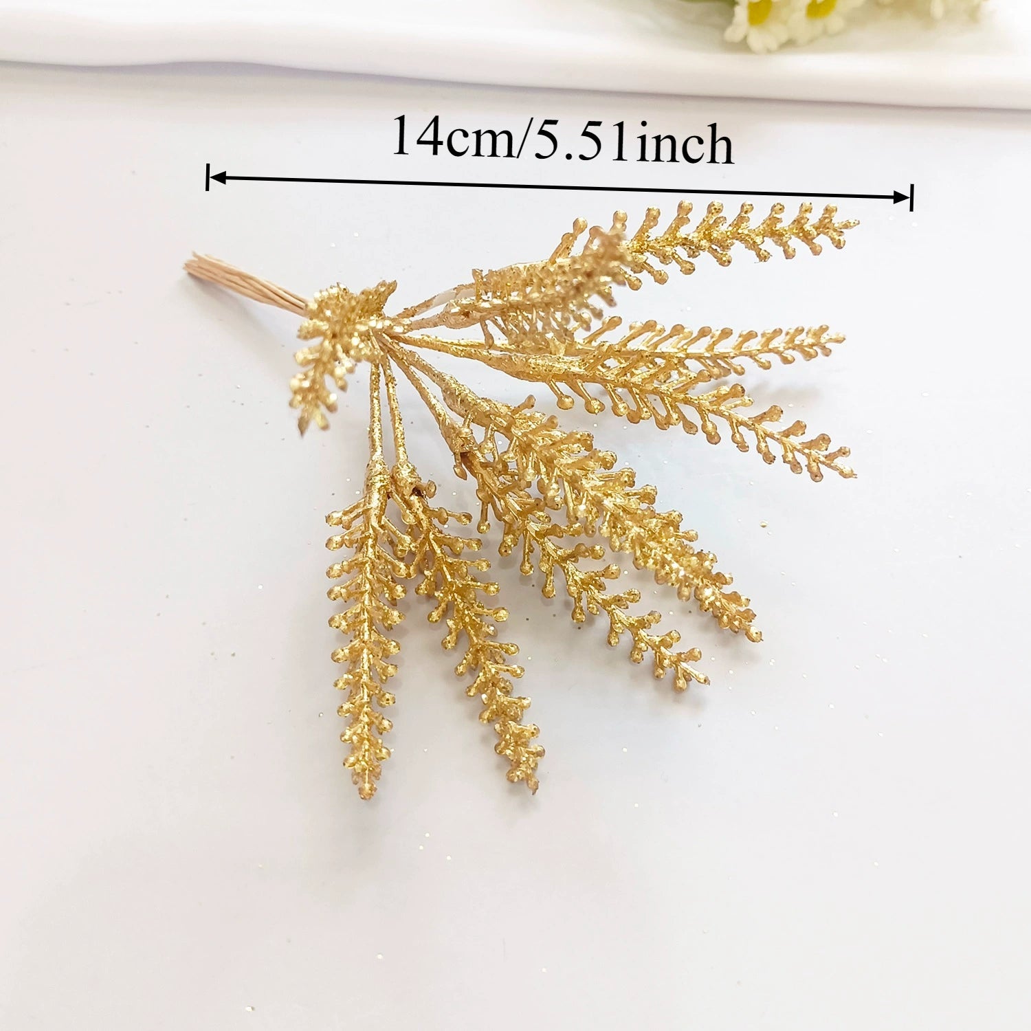 Petit Bouquet Artificiel Cèdre Doré 20 cm, Rameau de Pin pour DIY, Corsage Mariage, Décoration de Noël, Ambiance Élégante et Champêtre
