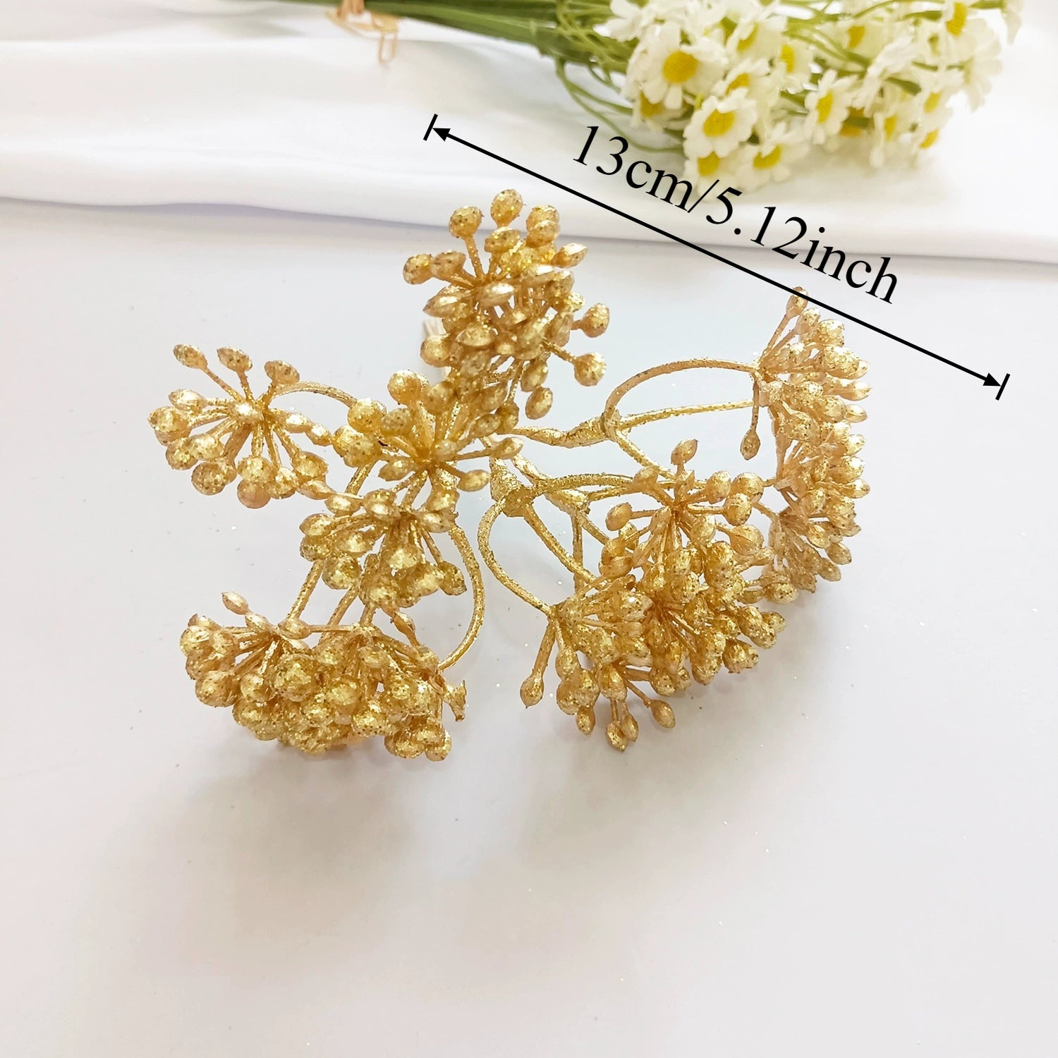 Petit Bouquet Artificiel Cèdre Doré 20 cm, Rameau de Pin pour DIY, Corsage Mariage, Décoration de Noël, Ambiance Élégante et Champêtre