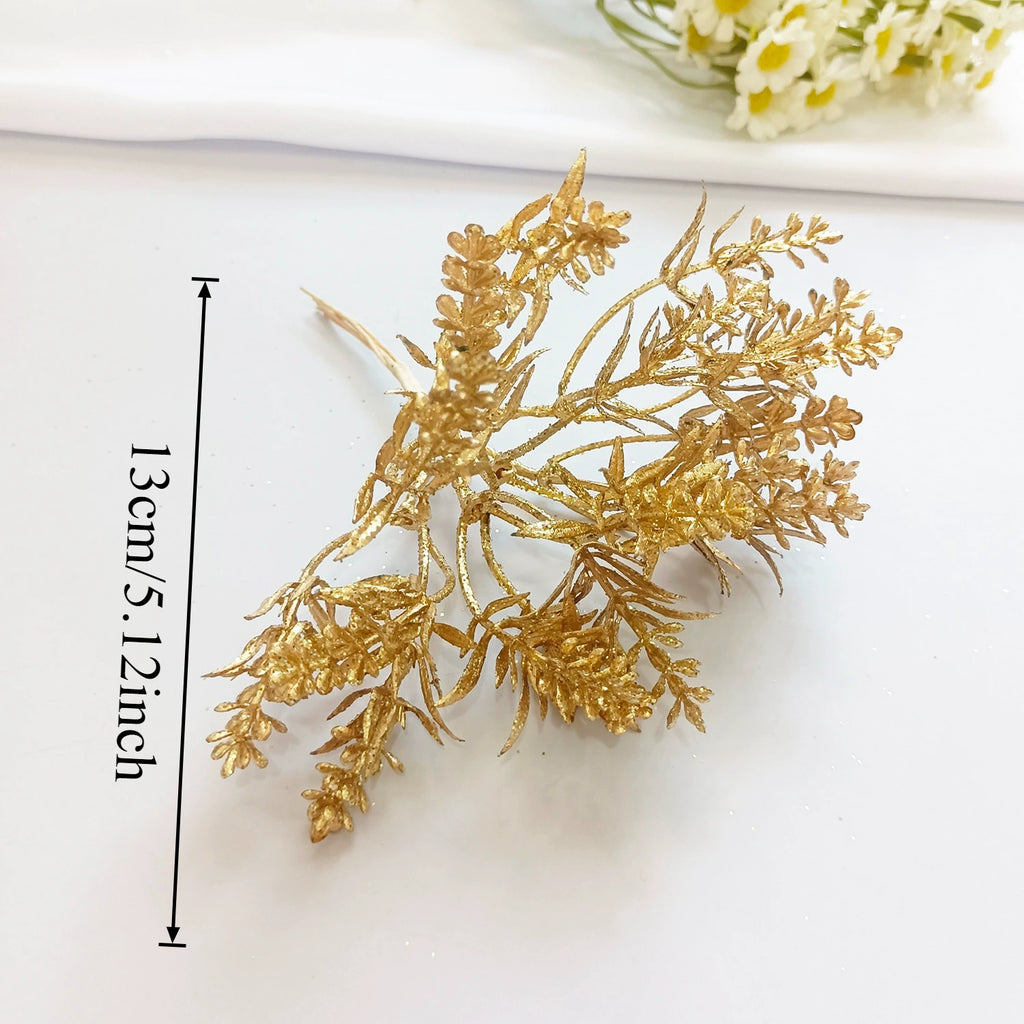 Petit Bouquet Artificiel Cèdre Doré 20 cm, Rameau de Pin pour DIY, Corsage Mariage, Décoration de Noël, Ambiance Élégante et Champêtre