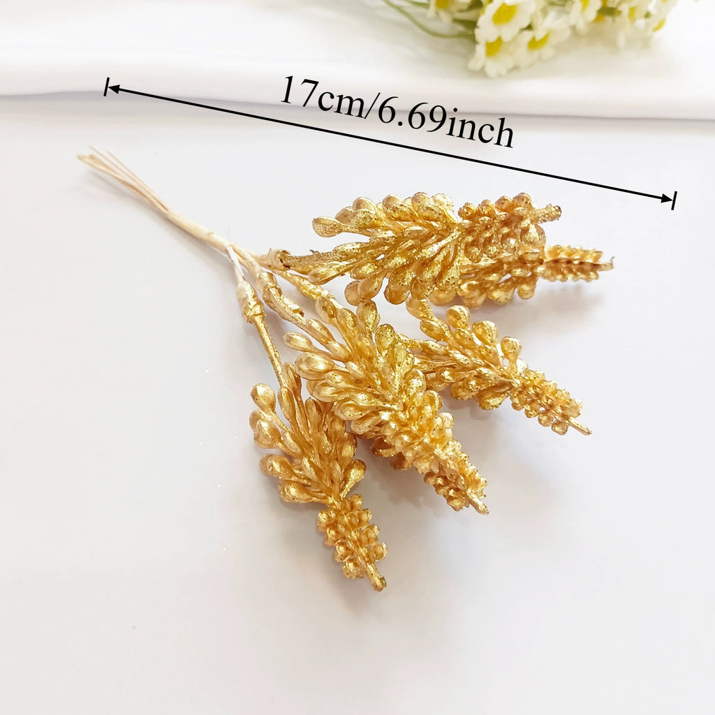 Petit Bouquet Artificiel Cèdre Doré 20 cm, Rameau de Pin pour DIY, Corsage Mariage, Décoration de Noël, Ambiance Élégante et Champêtre