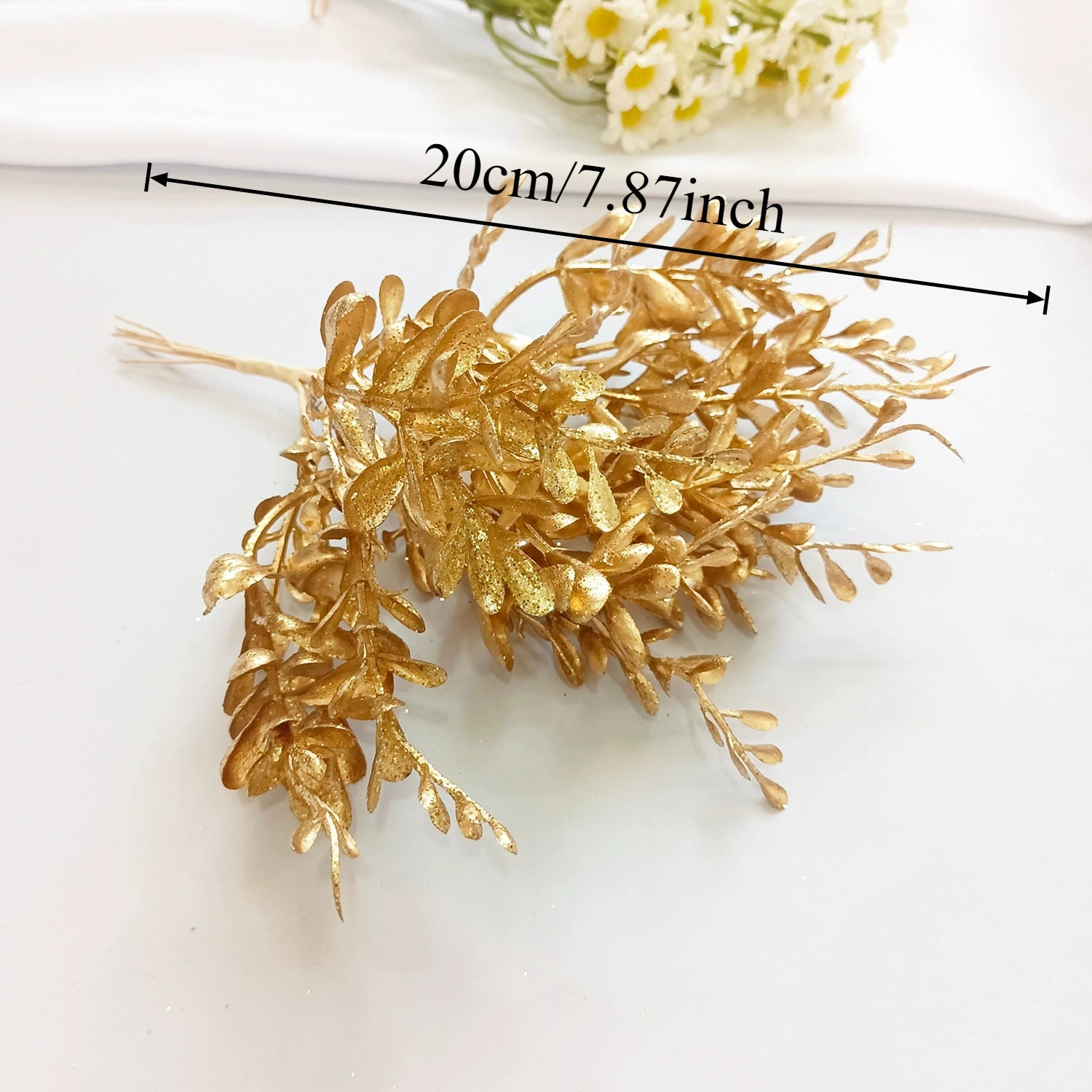 Petit Bouquet Artificiel Cèdre Doré 20 cm, Rameau de Pin pour DIY, Corsage Mariage, Décoration de Noël, Ambiance Élégante et Champêtre