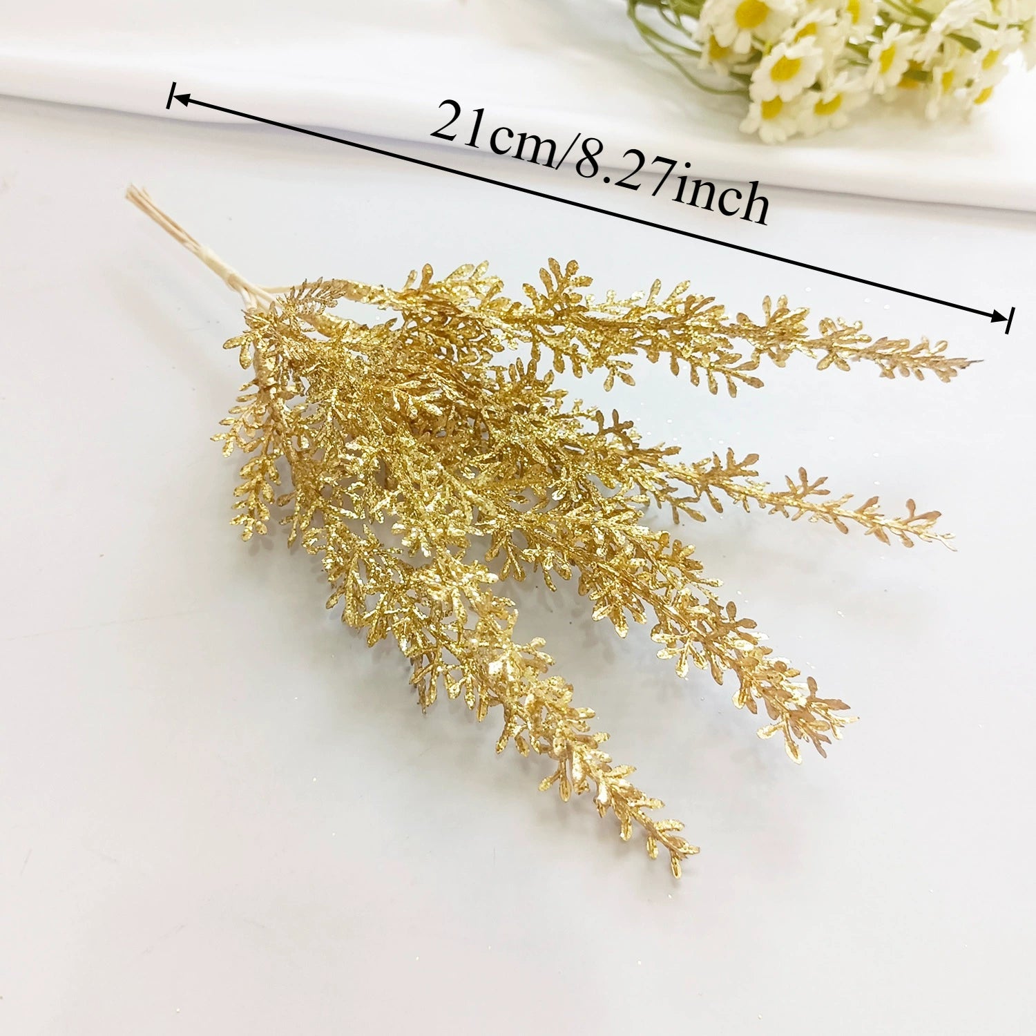 Petit Bouquet Artificiel Cèdre Doré 20 cm, Rameau de Pin pour DIY, Corsage Mariage, Décoration de Noël, Ambiance Élégante et Champêtre