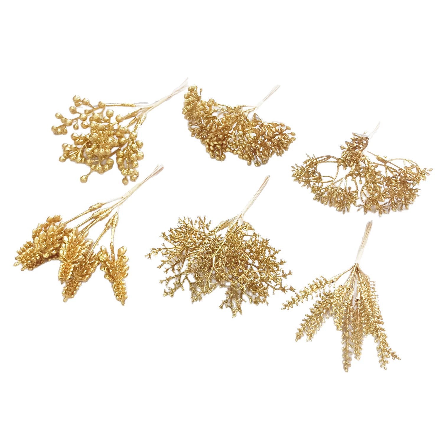 Petit Bouquet Artificiel Cèdre Doré 20 cm, Rameau de Pin pour DIY, Corsage Mariage, Décoration de Noël, Ambiance Élégante et Champêtre