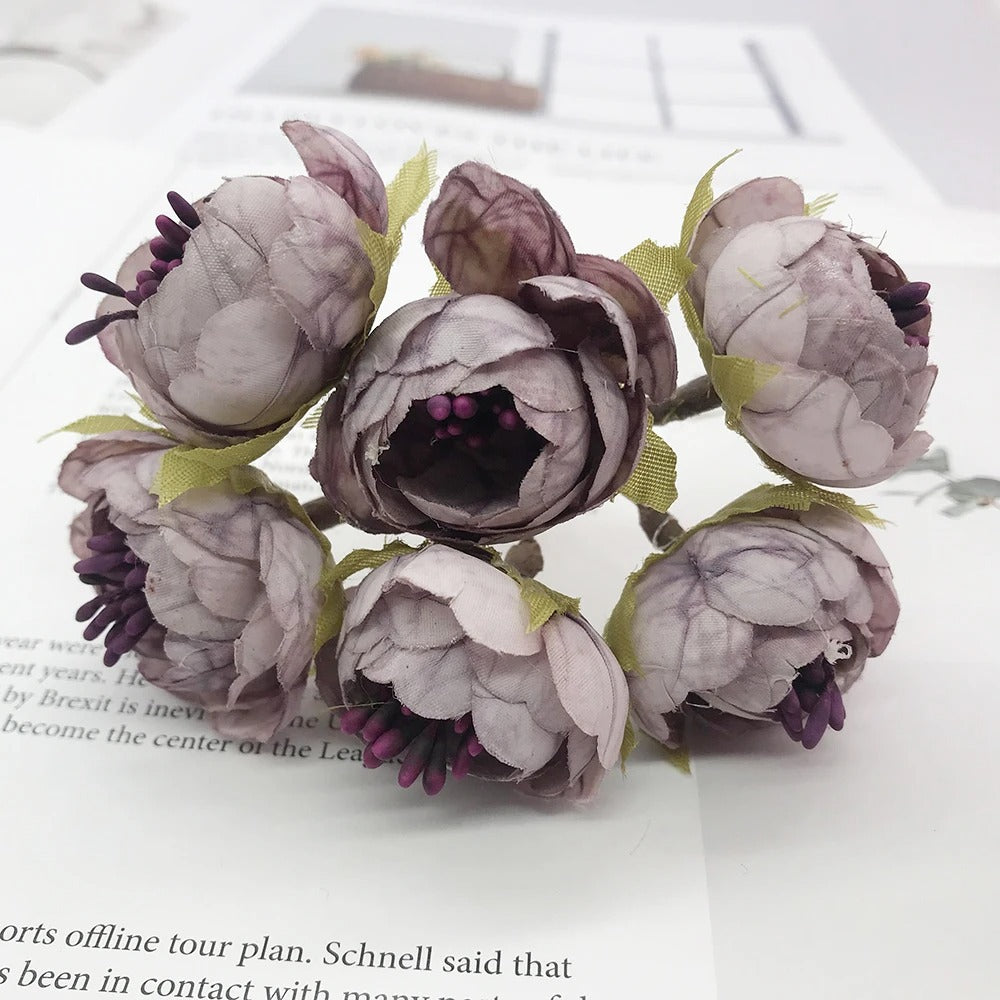 Mini Bouquet de Fleurs Artificielles 12cm, 6 Tiges au Charme Champêtre, Idéal pour DIY Mariage, Couronne, Déco Rétro & Accessoires