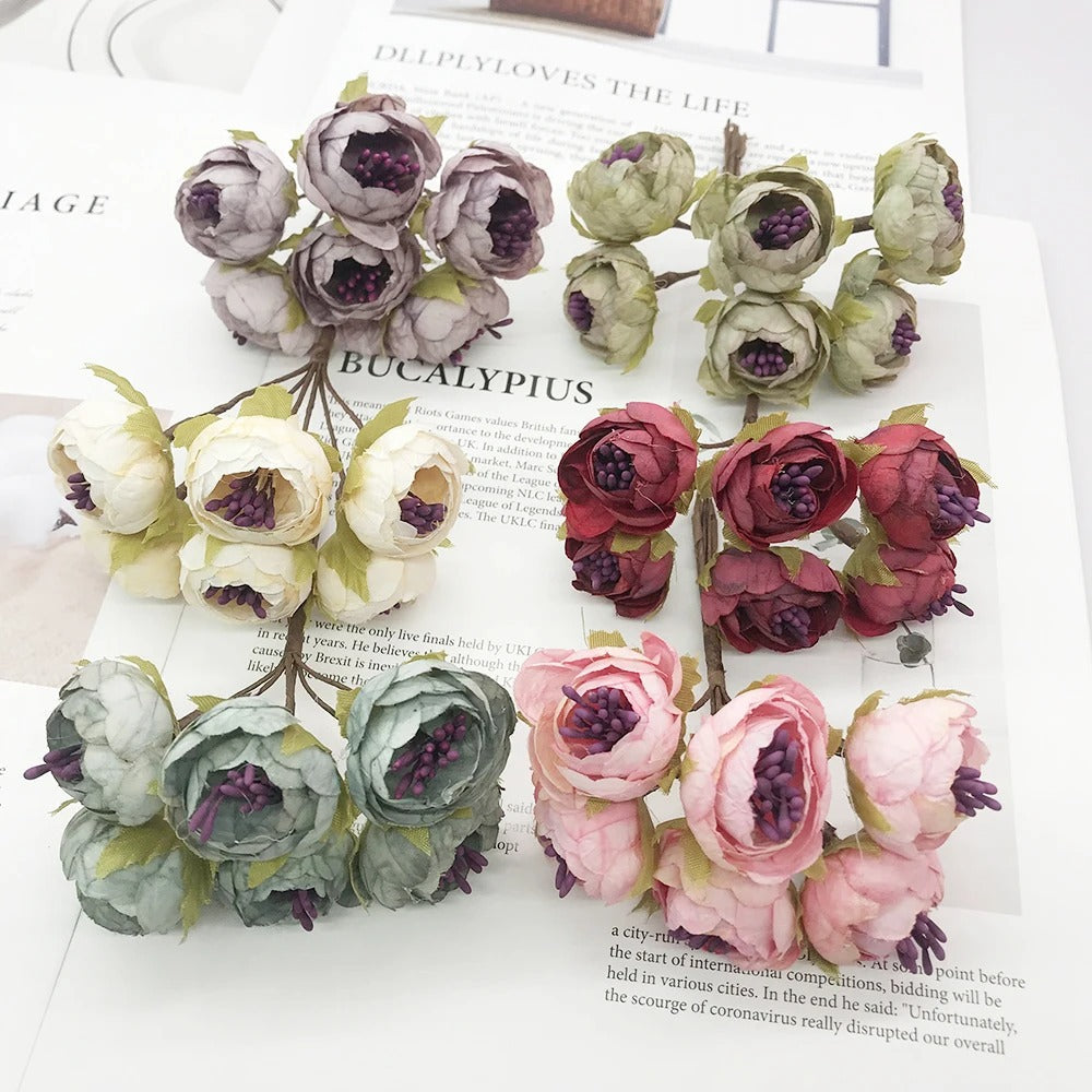 Mini Bouquet de Fleurs Artificielles 12cm, 6 Tiges au Charme Champêtre, Idéal pour DIY Mariage, Couronne, Déco Rétro & Accessoires