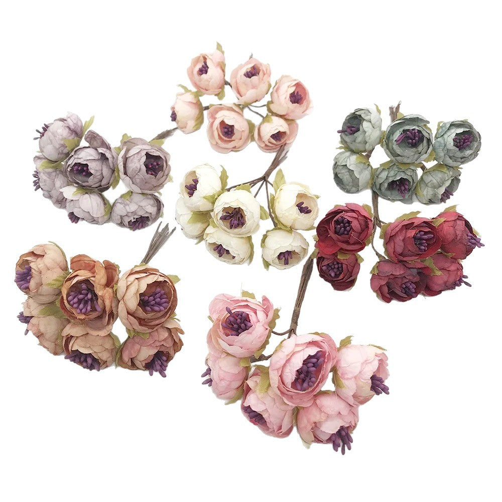 Mini Bouquet de Fleurs Artificielles 12cm, 6 Tiges au Charme Champêtre, Idéal pour DIY Mariage, Couronne, Déco Rétro & Accessoires