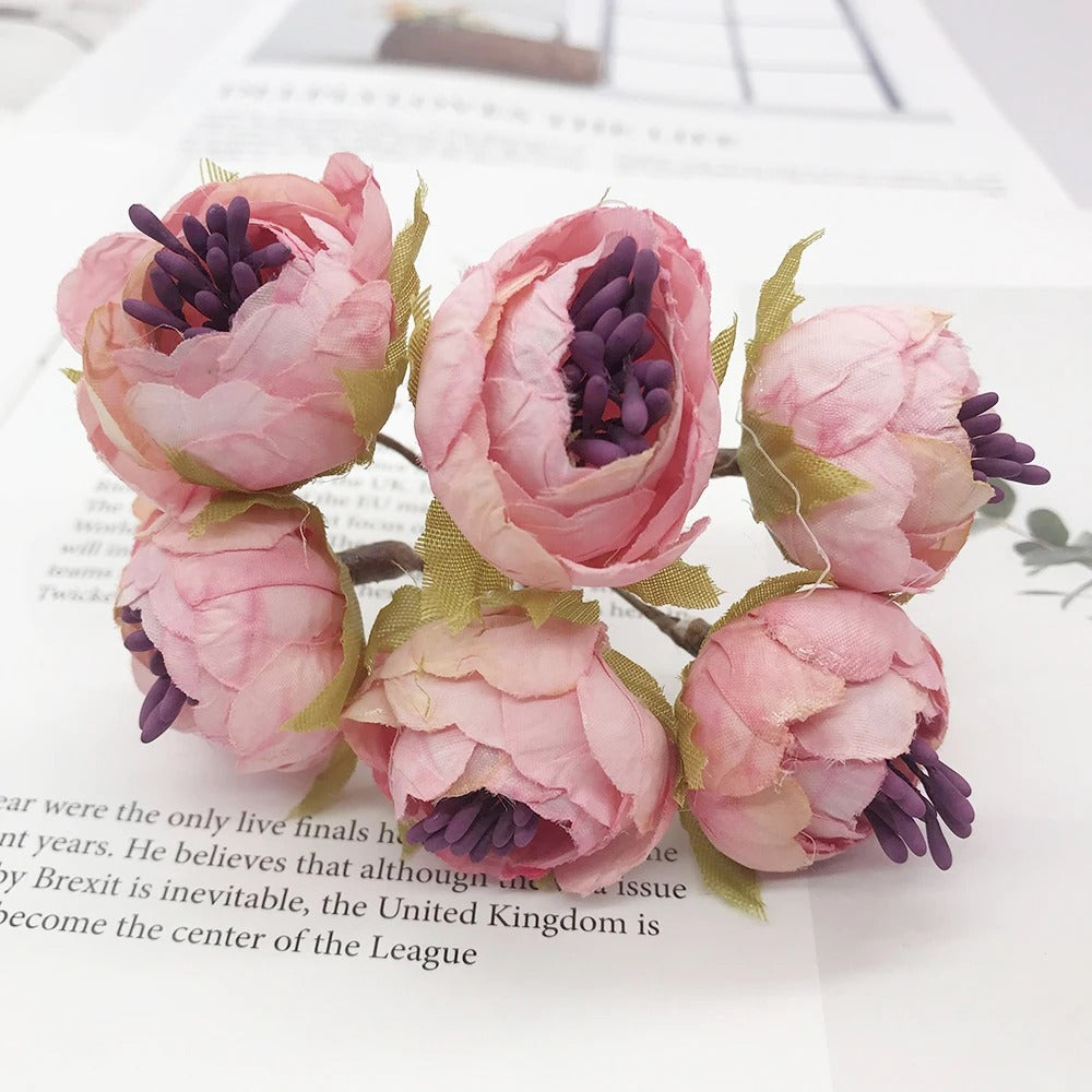 Mini Bouquet de Fleurs Artificielles 12cm, 6 Tiges au Charme Champêtre, Idéal pour DIY Mariage, Couronne, Déco Rétro & Accessoires