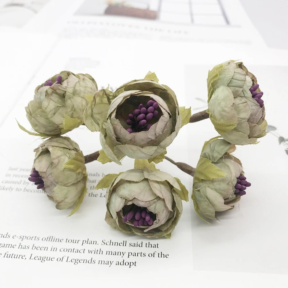 Mini Bouquet de Fleurs Artificielles 12cm, 6 Tiges au Charme Champêtre, Idéal pour DIY Mariage, Couronne, Déco Rétro & Accessoires