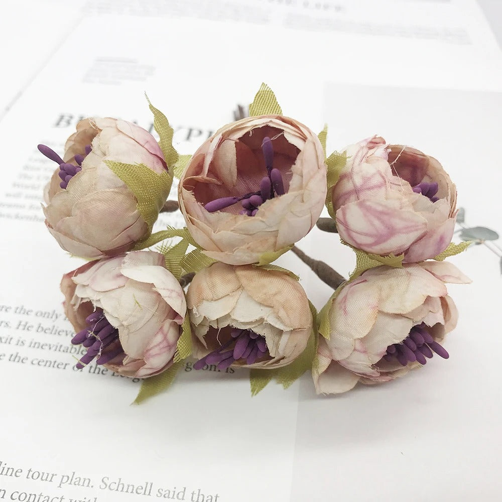 Mini Bouquet de Fleurs Artificielles 12cm, 6 Tiges au Charme Champêtre, Idéal pour DIY Mariage, Couronne, Déco Rétro & Accessoires