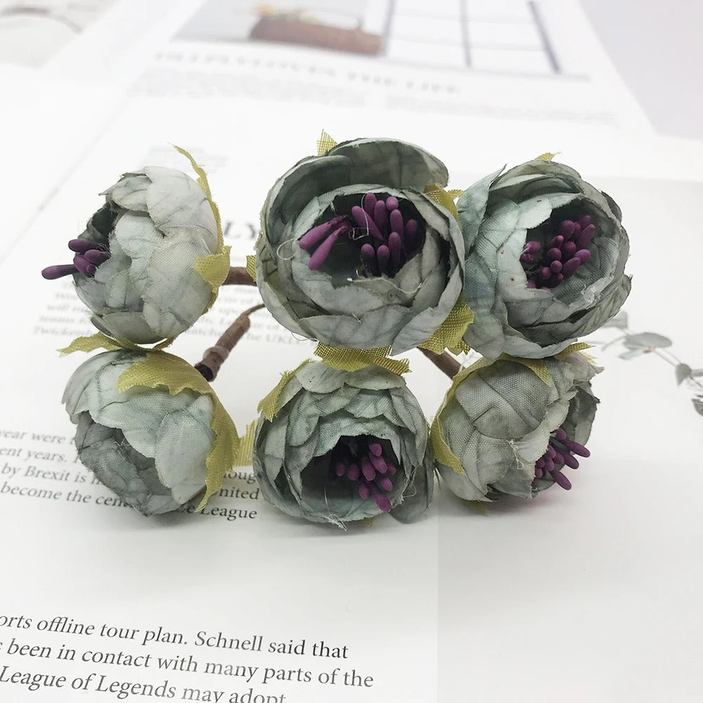 Mini Bouquet de Fleurs Artificielles 12cm, 6 Tiges au Charme Champêtre, Idéal pour DIY Mariage, Couronne, Déco Rétro & Accessoires