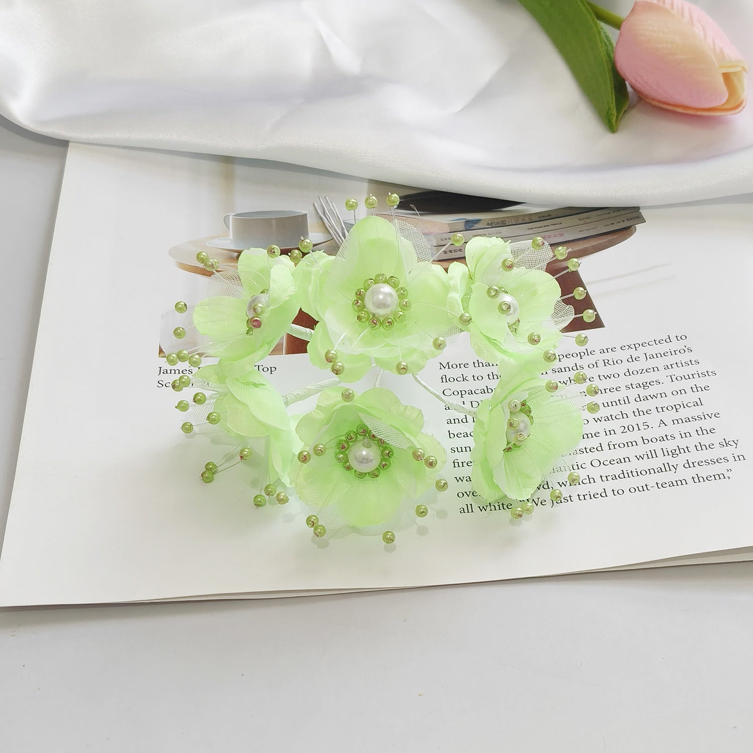 Fleurs Perlées Artificielles 12cm, Rameaux de Perles Délicates pour DIY Mariage, Accessoire Cheveux, Corsage, Décoration Champêtre et Bohème