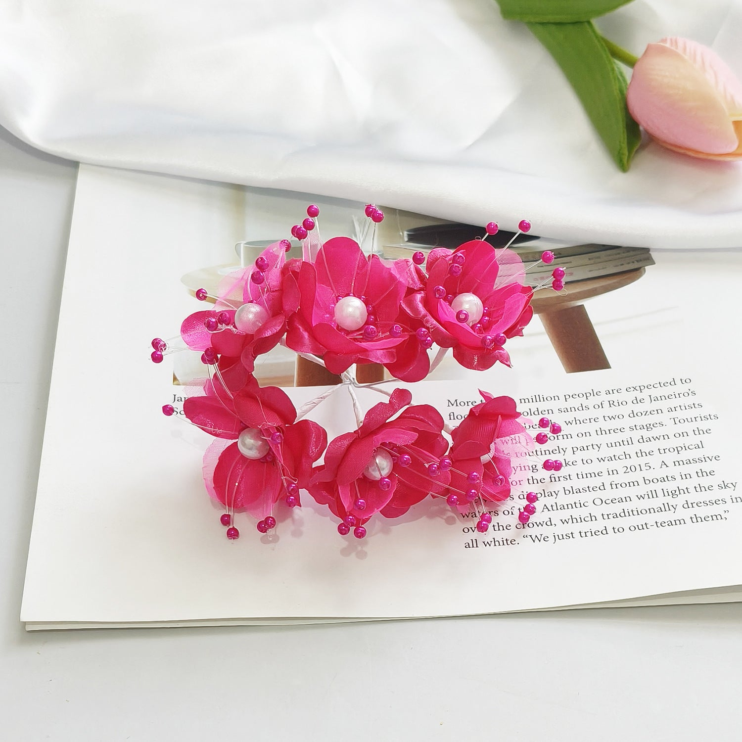 Fleurs Perlées Artificielles 12cm, Rameaux de Perles Délicates pour DIY Mariage, Accessoire Cheveux, Corsage, Décoration Champêtre et Bohème