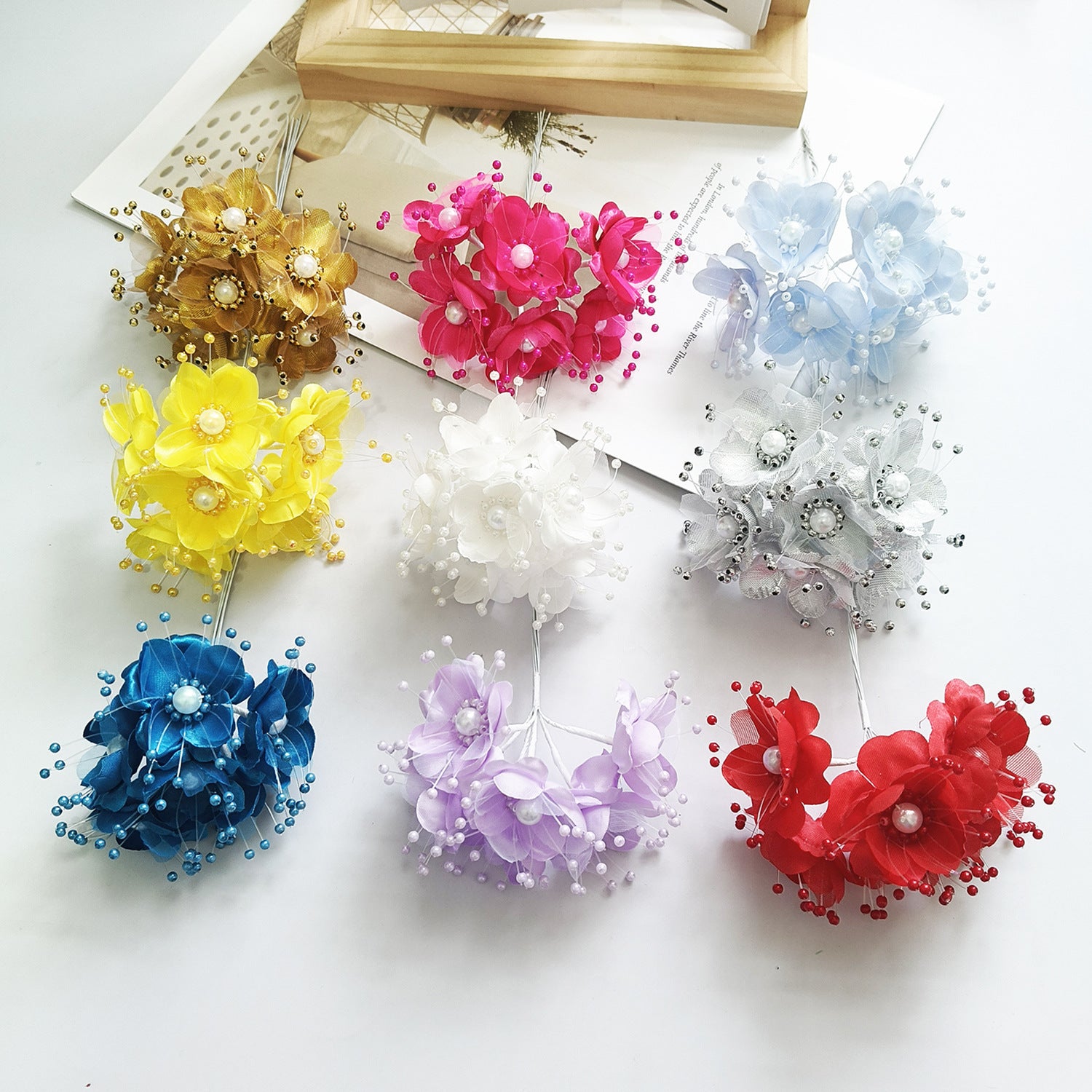 Fleurs Perlées Artificielles 12cm, Rameaux de Perles Délicates pour DIY Mariage, Accessoire Cheveux, Corsage, Décoration Champêtre et Bohème