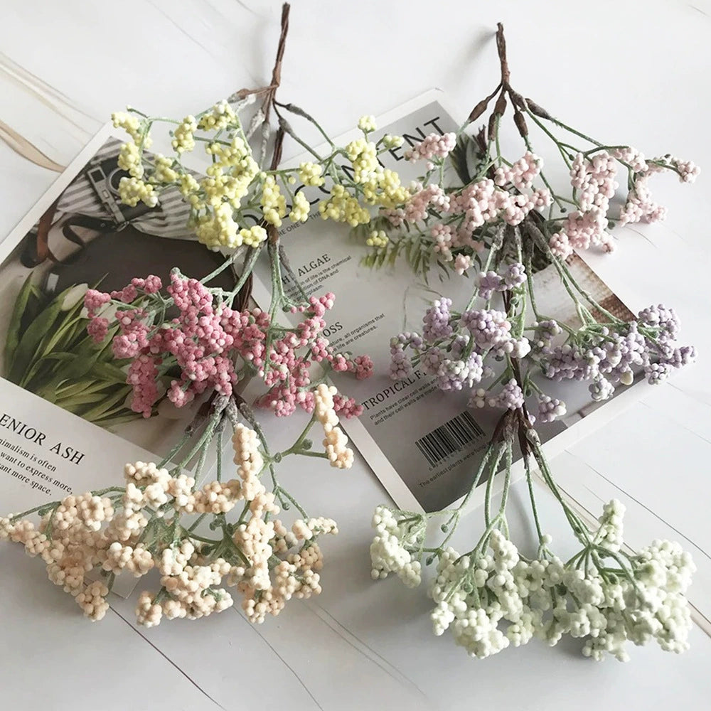 Bouquet de Gypsophile Artificiel 16 cm, Brin de Fleurs au Toucher Réel, Décoration Mariage Champêtre, DIY Maison, Style Rétro Français